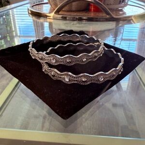 Elegant Silver Women's Rhinestone Bangle Bracelet Set